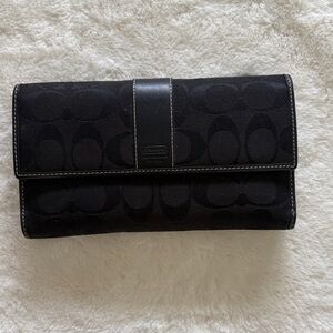 Coach Black Signature Canvas Continental Clutch Wallet
